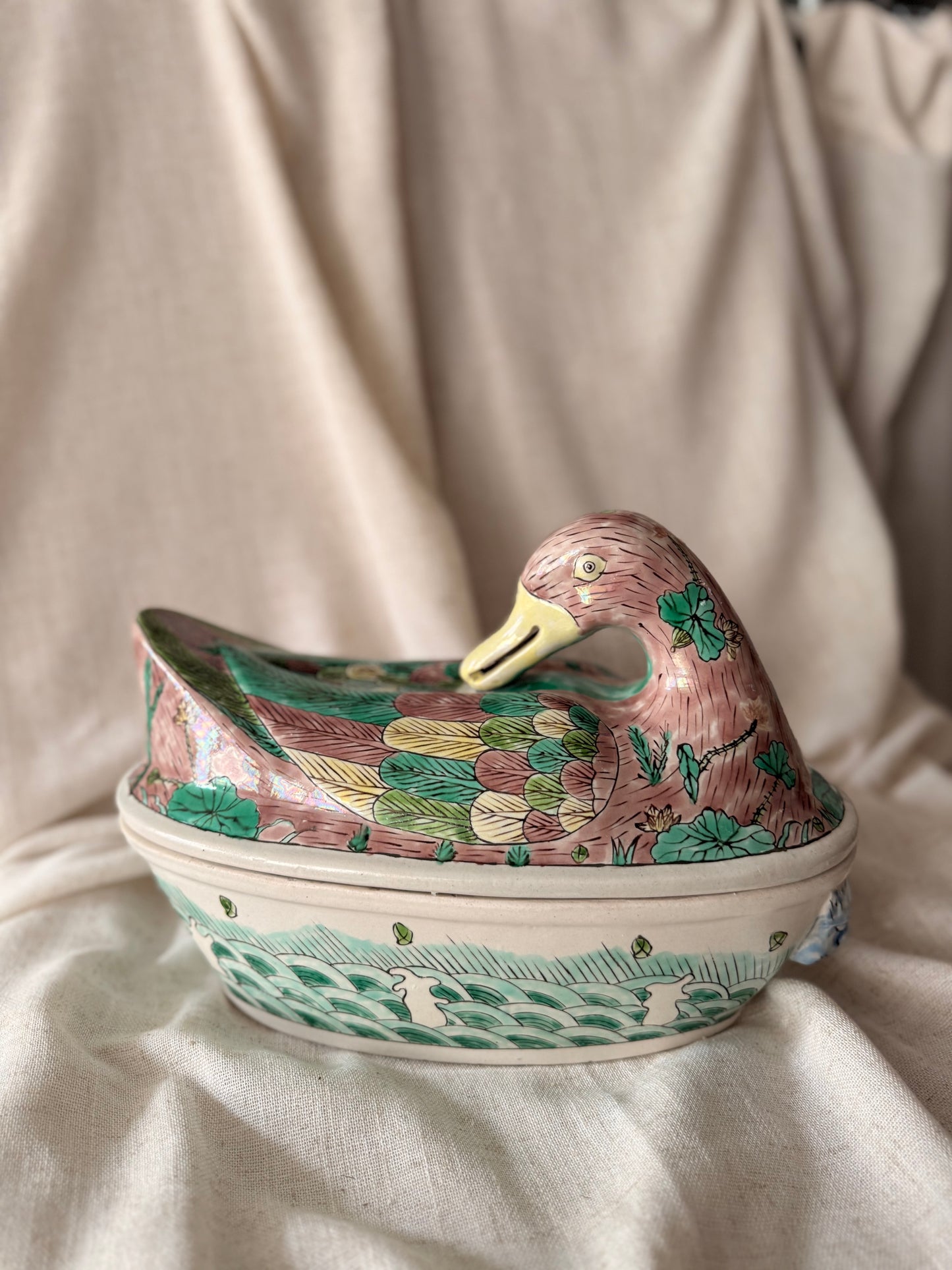 Unique hand painted duck vessel 8 wicks candle