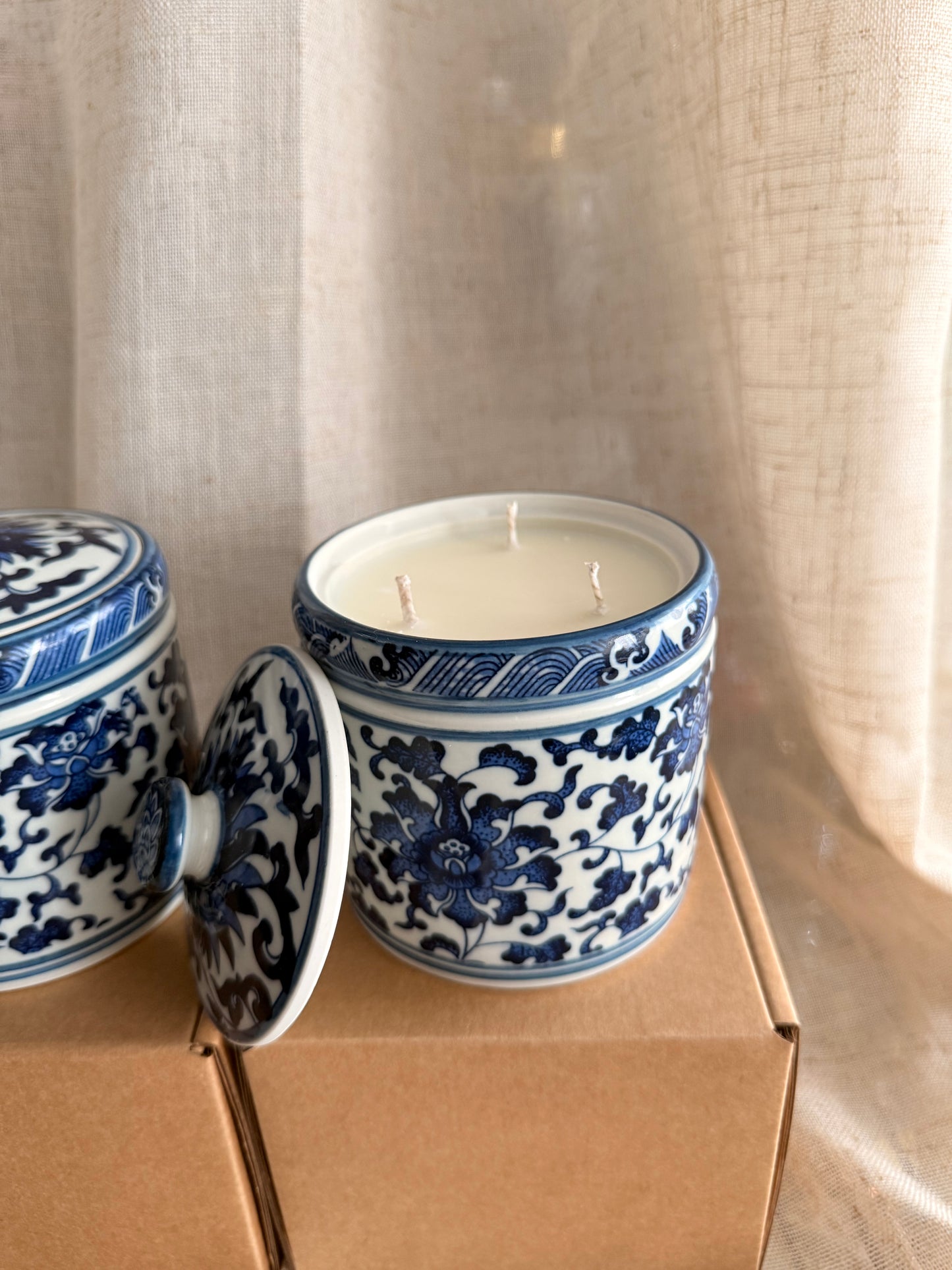 Medicine blue & white jar candle