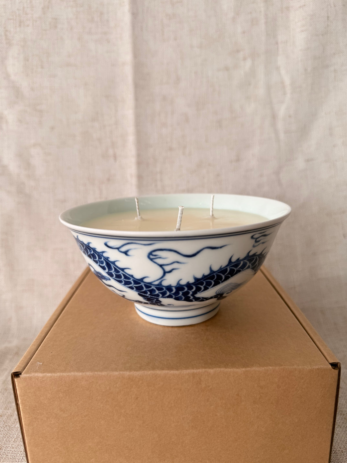 Hand-painted blue Dragon bowl Candle