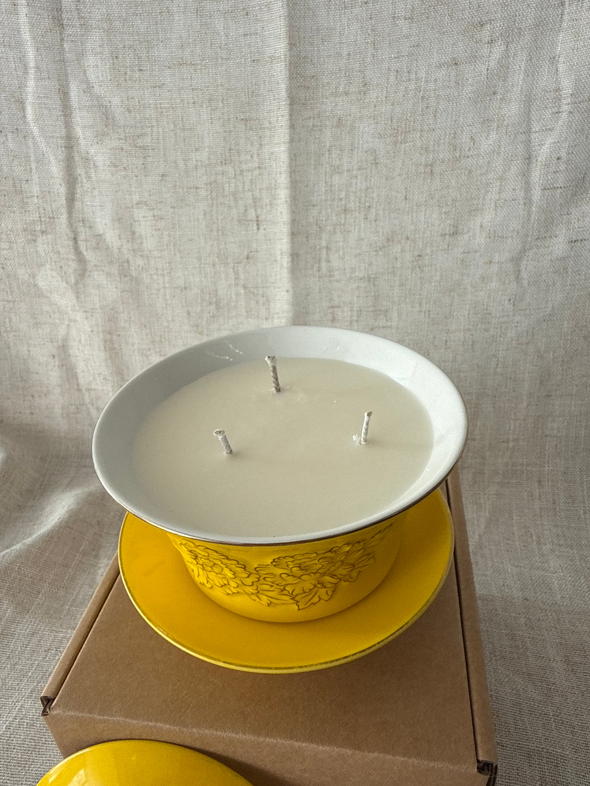 Yellow peonies Tea Cup Candle