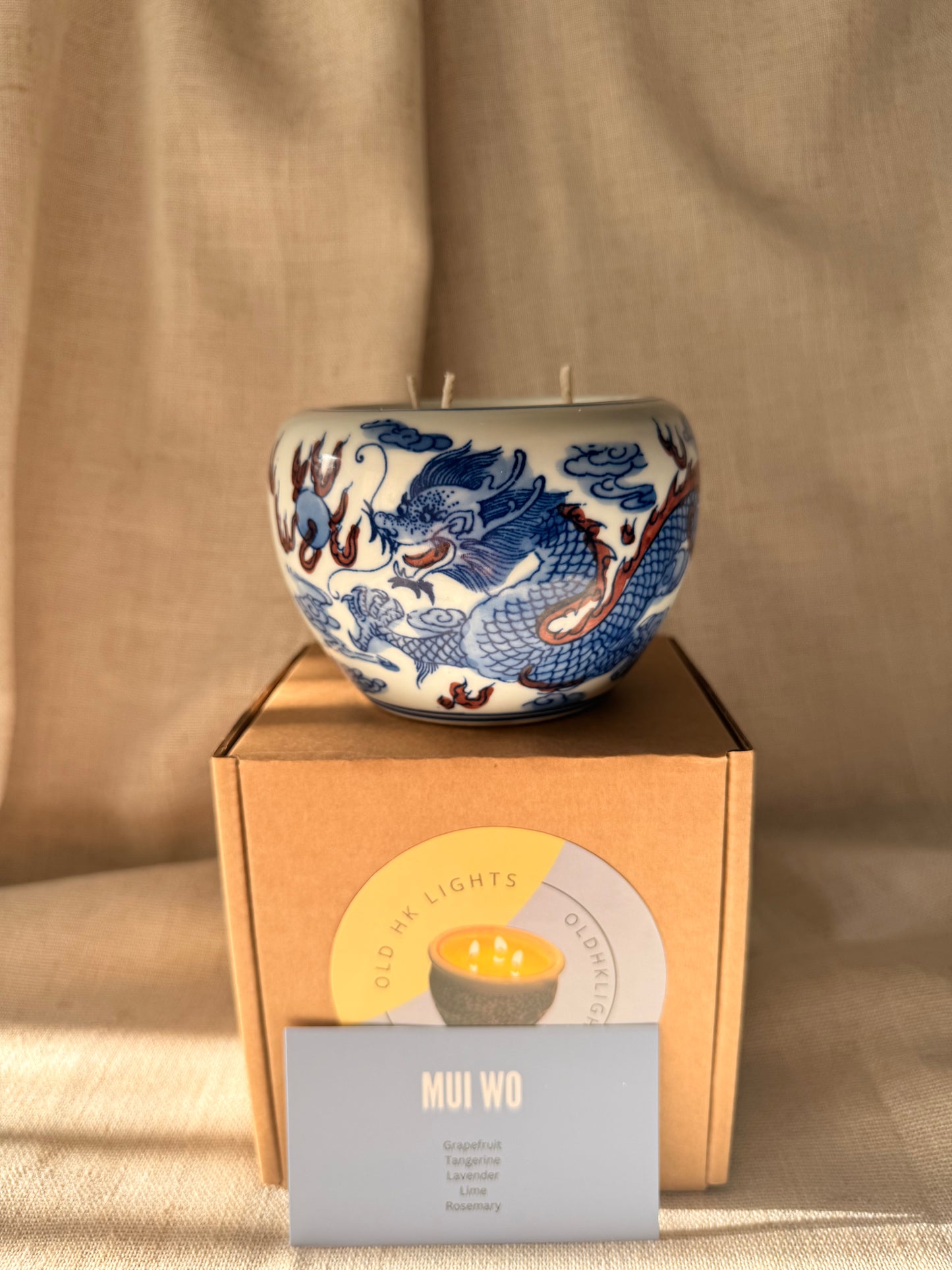 Mini ginger vase blue dragon 3 wicks candle