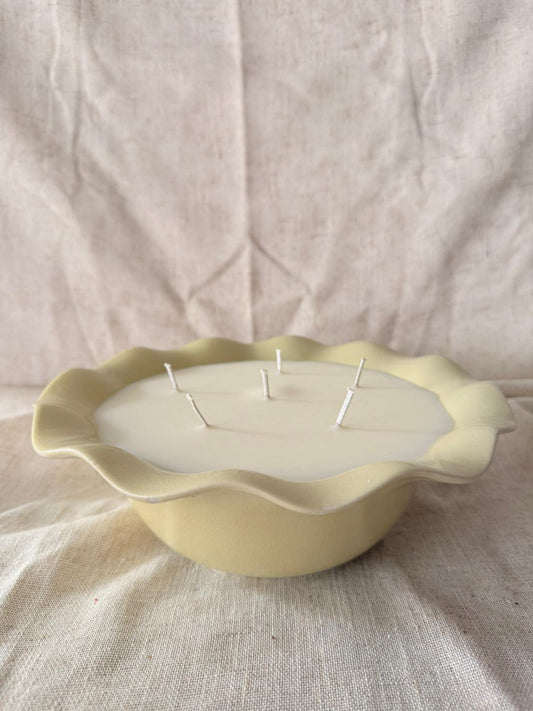 Large celadon fine ceramic scalloped Candle