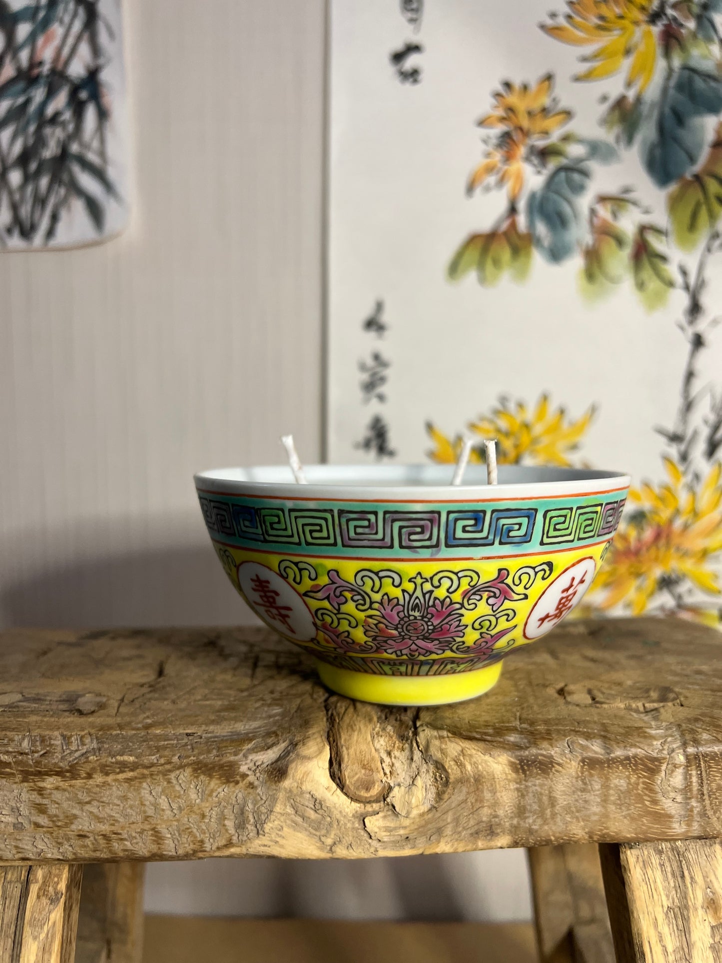 Yellow local HK bowl 3 wicks Candle