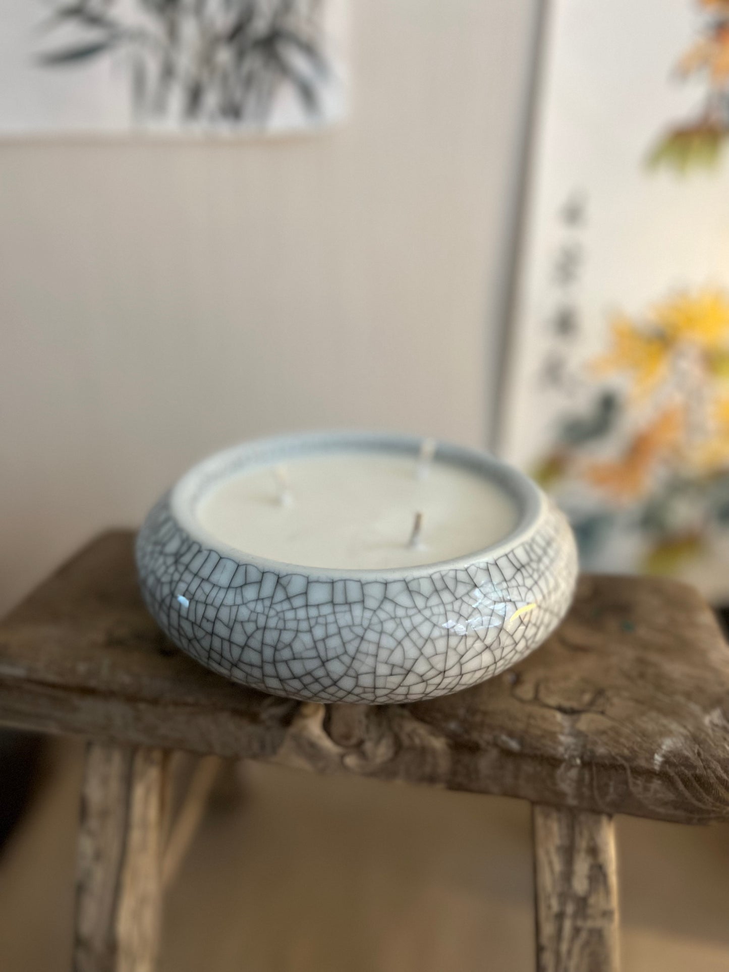 Botanical Gardens 3 wicks cracked ceramic bowl candle