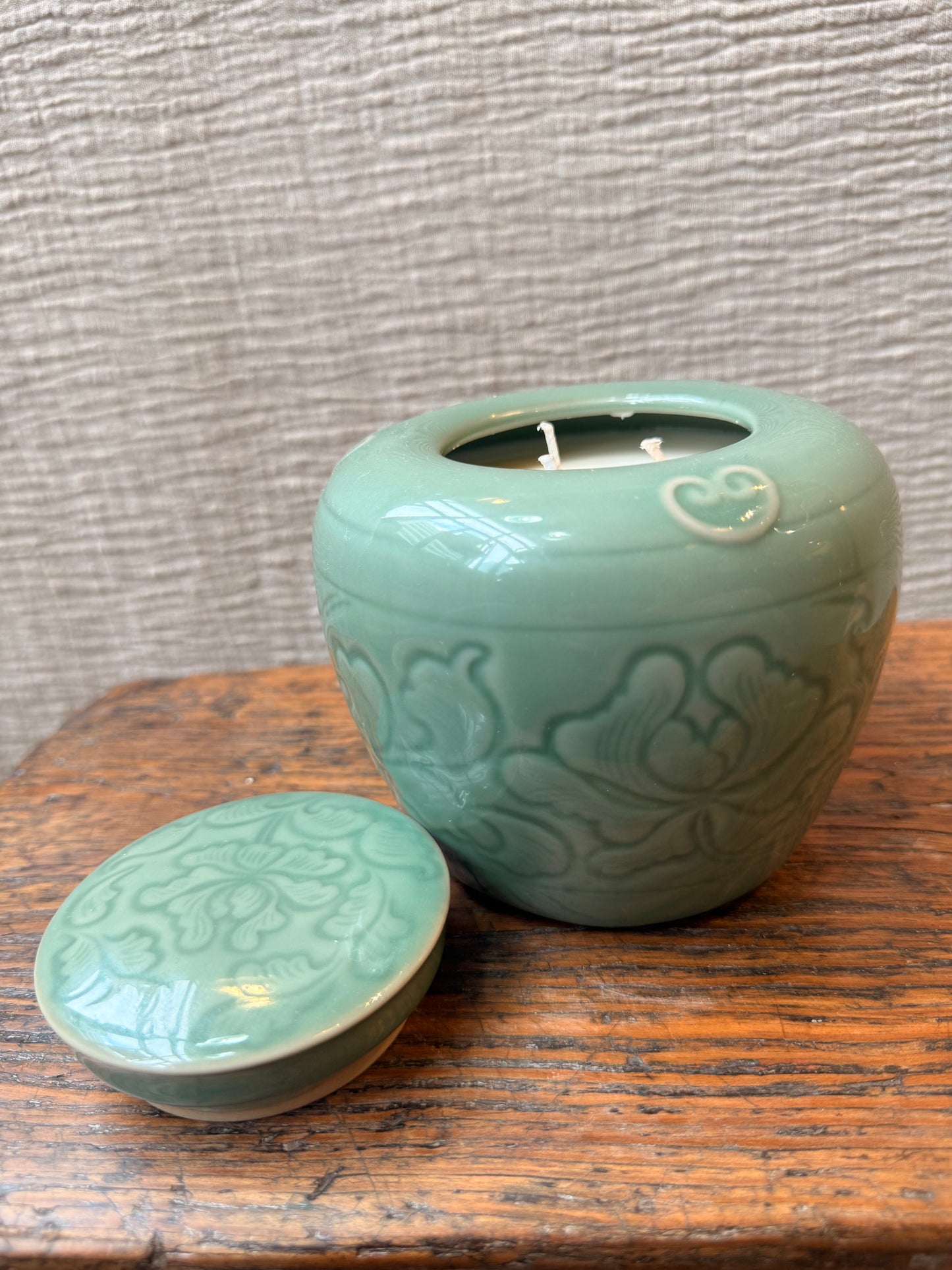 Jade color floral Candle Jar