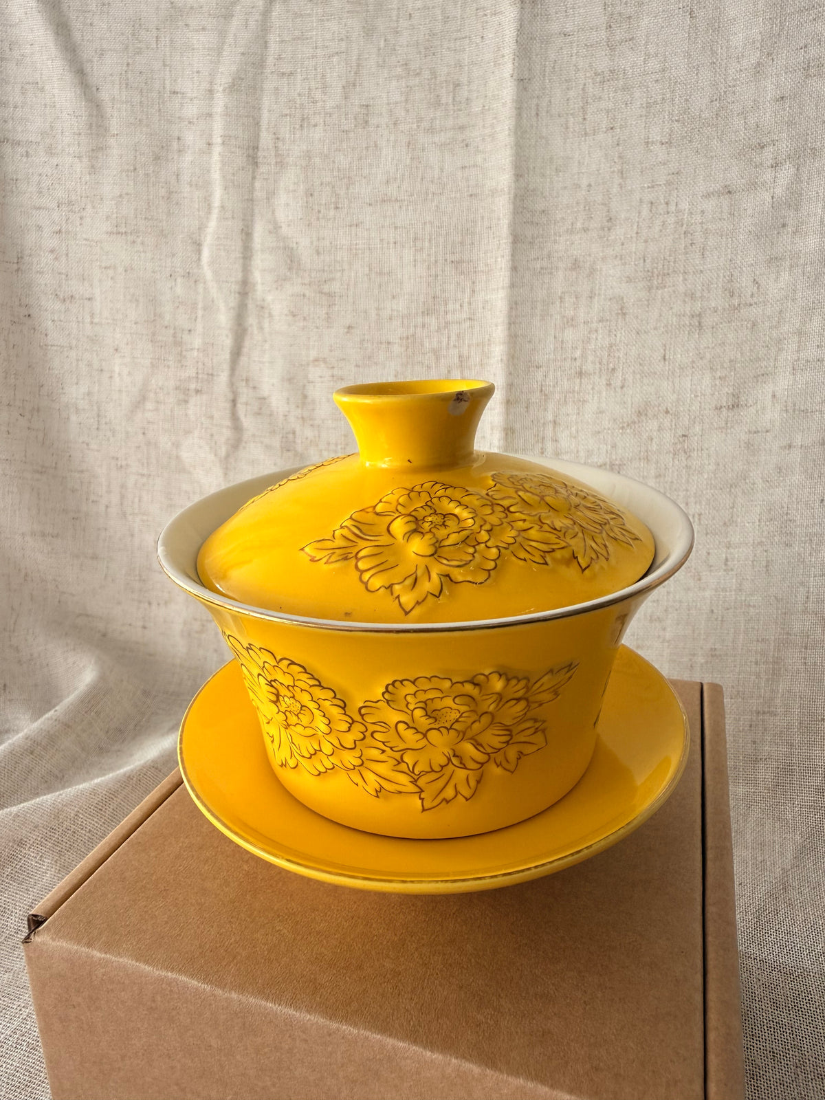 Yellow peonies Tea Cup Candle