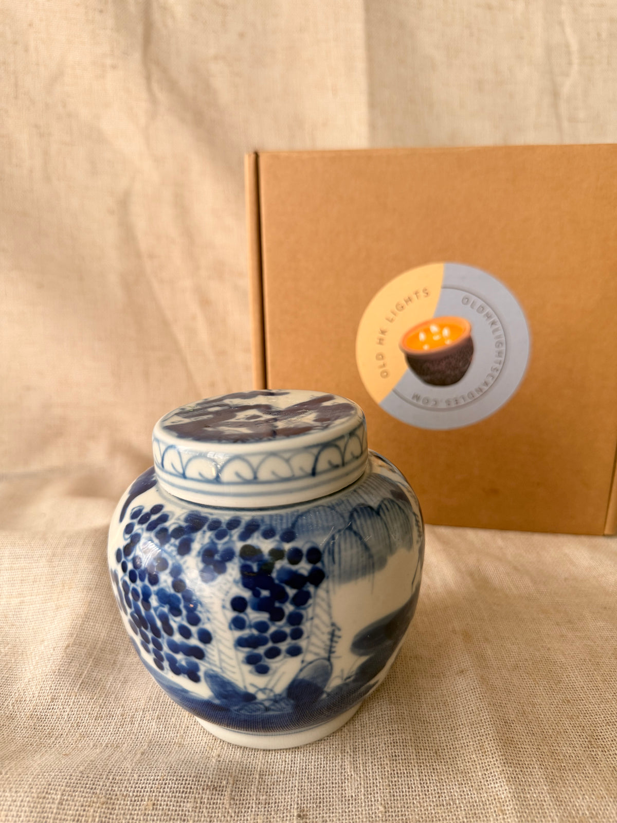 Hand-painted blue and white Jar Candle