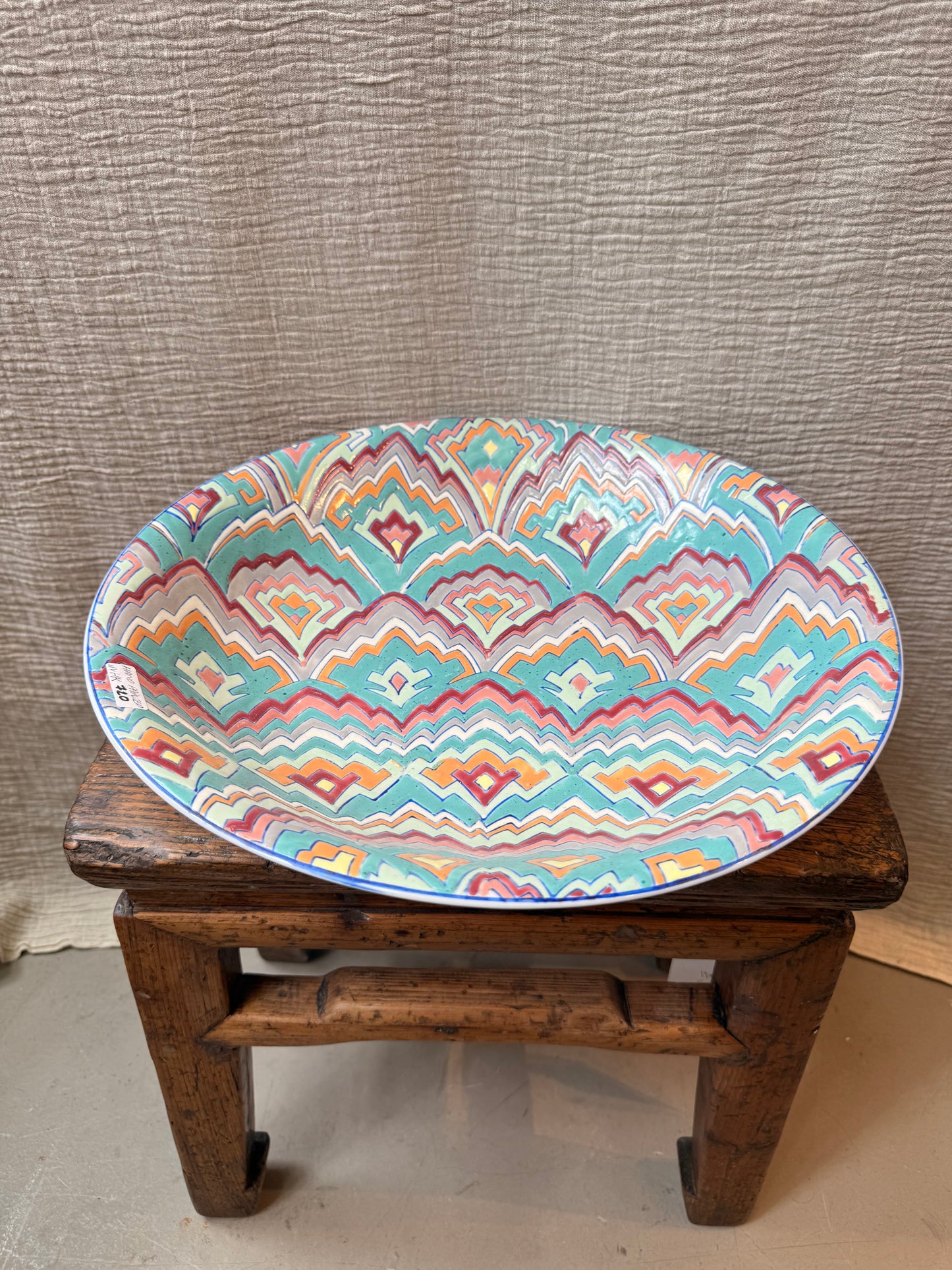 Missoni style large dish hand-painted in HK