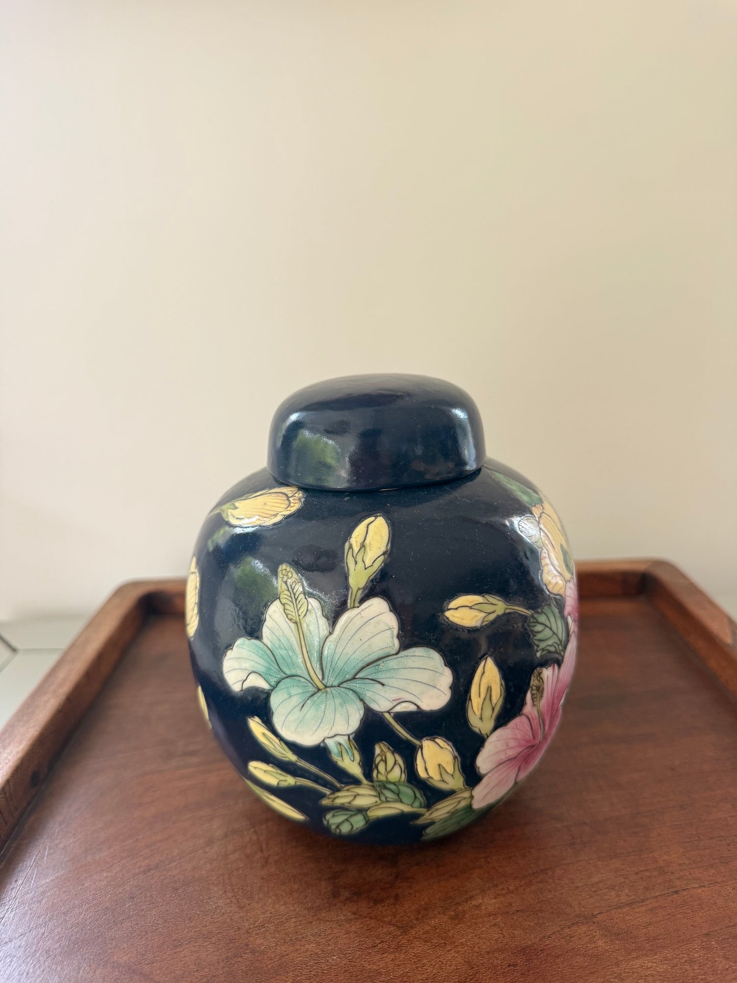 Small hand-painted in HK floral Ginger Jar