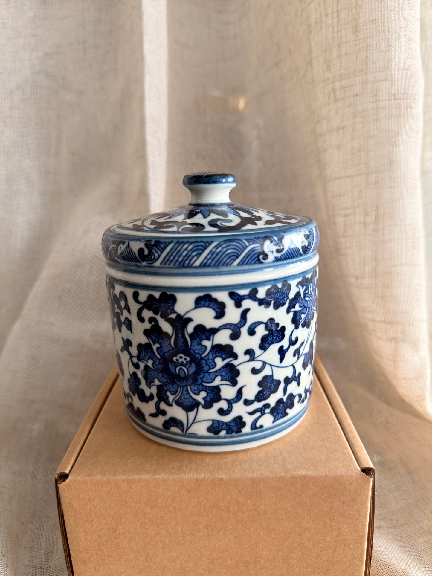 Medicine blue & white jar candle