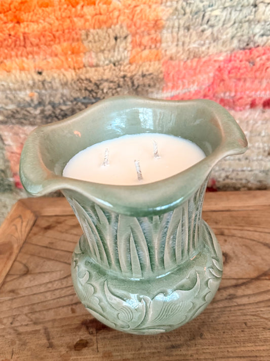 Celadon Vase tall 3 wicks Candle
