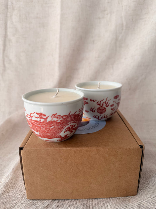 Red Dragon pair of teacup Candles