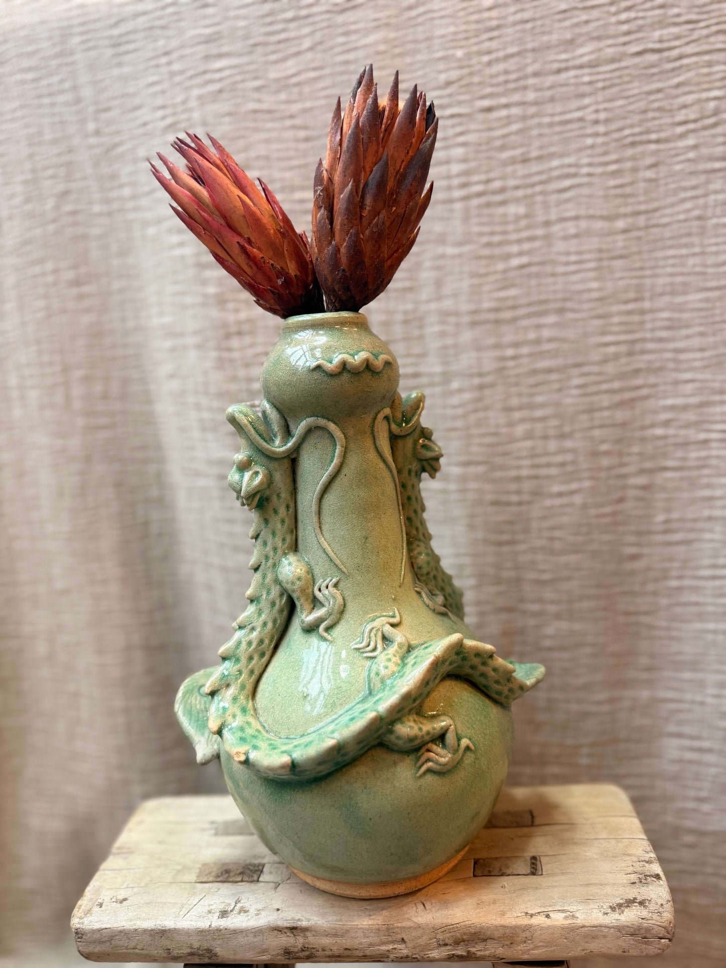 Dragon handmade green Vase