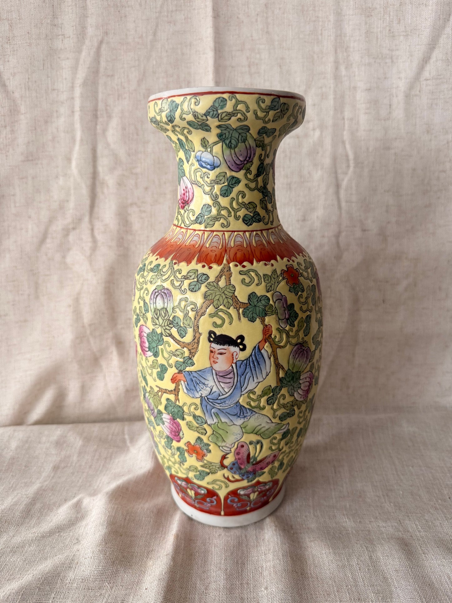 Famille Jaune style hand-painted in HK vase