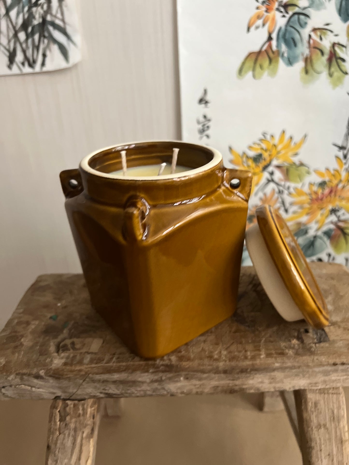 Brown glazed ceramic box Mui Wo Candle