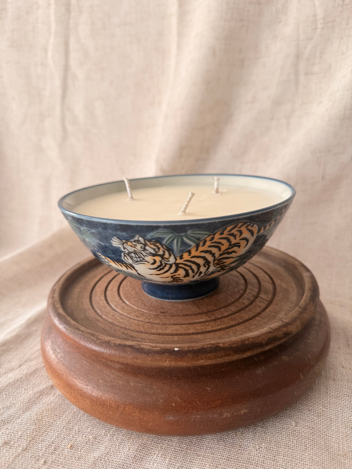 Navy Japanese Tiger Bowl Candle