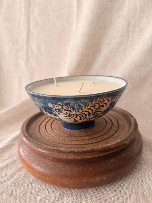 Navy Japanese Tiger Bowl Candle