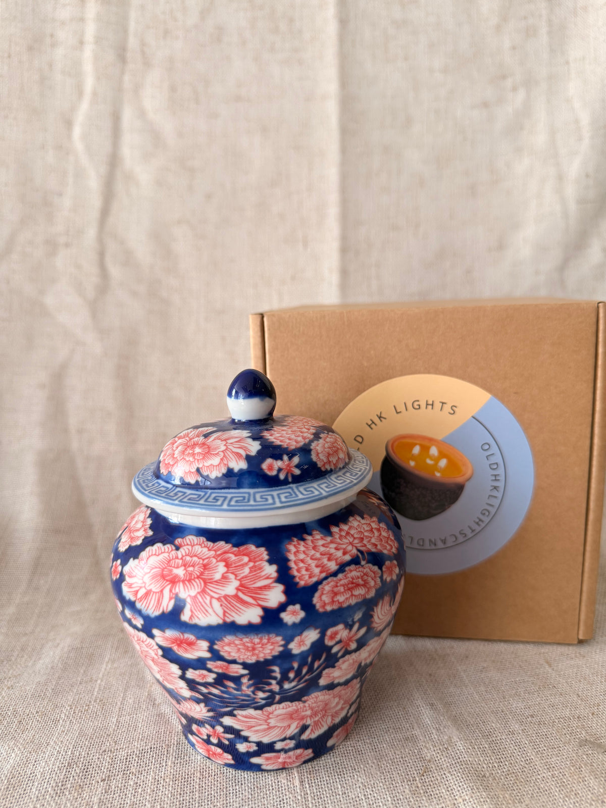Small blue & red Tea Jar Candle