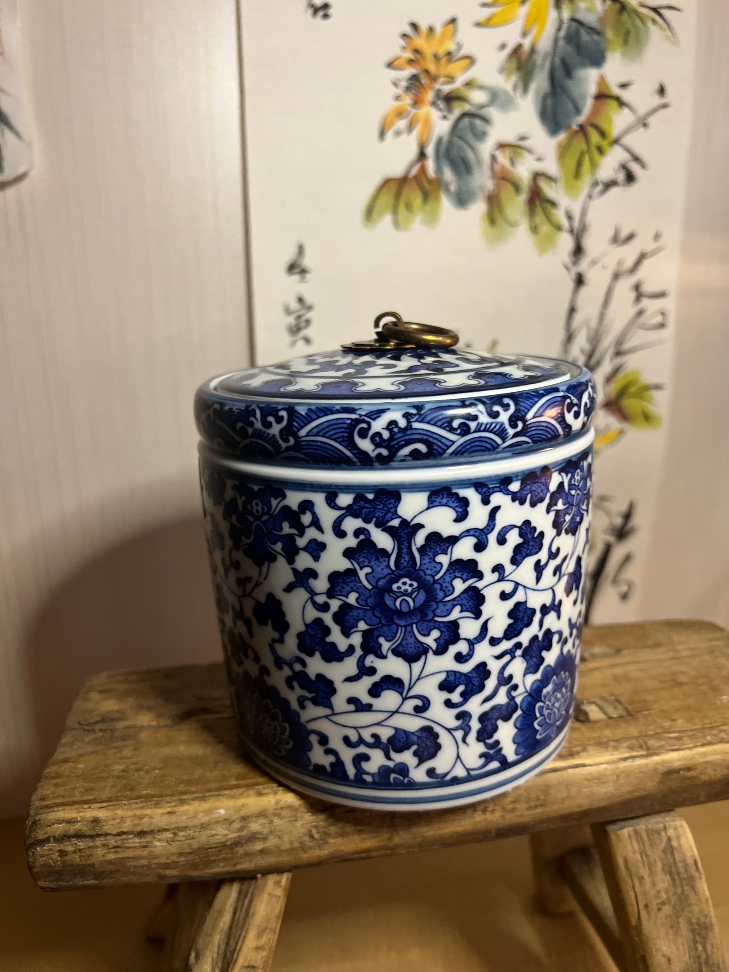 Blue ceramic box with cover 3 wicks large Happy Valley Candle