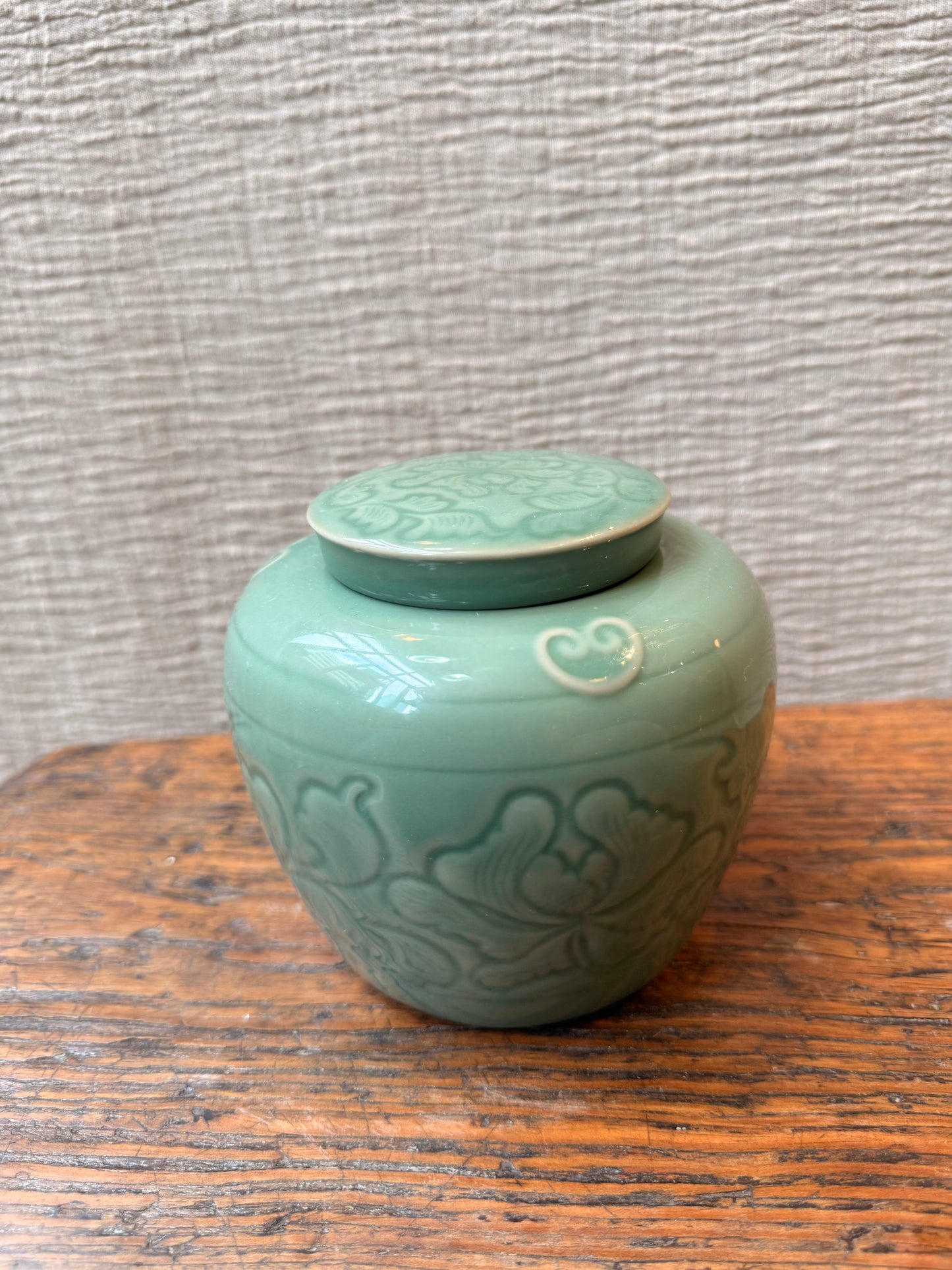 Jade color floral Candle Jar