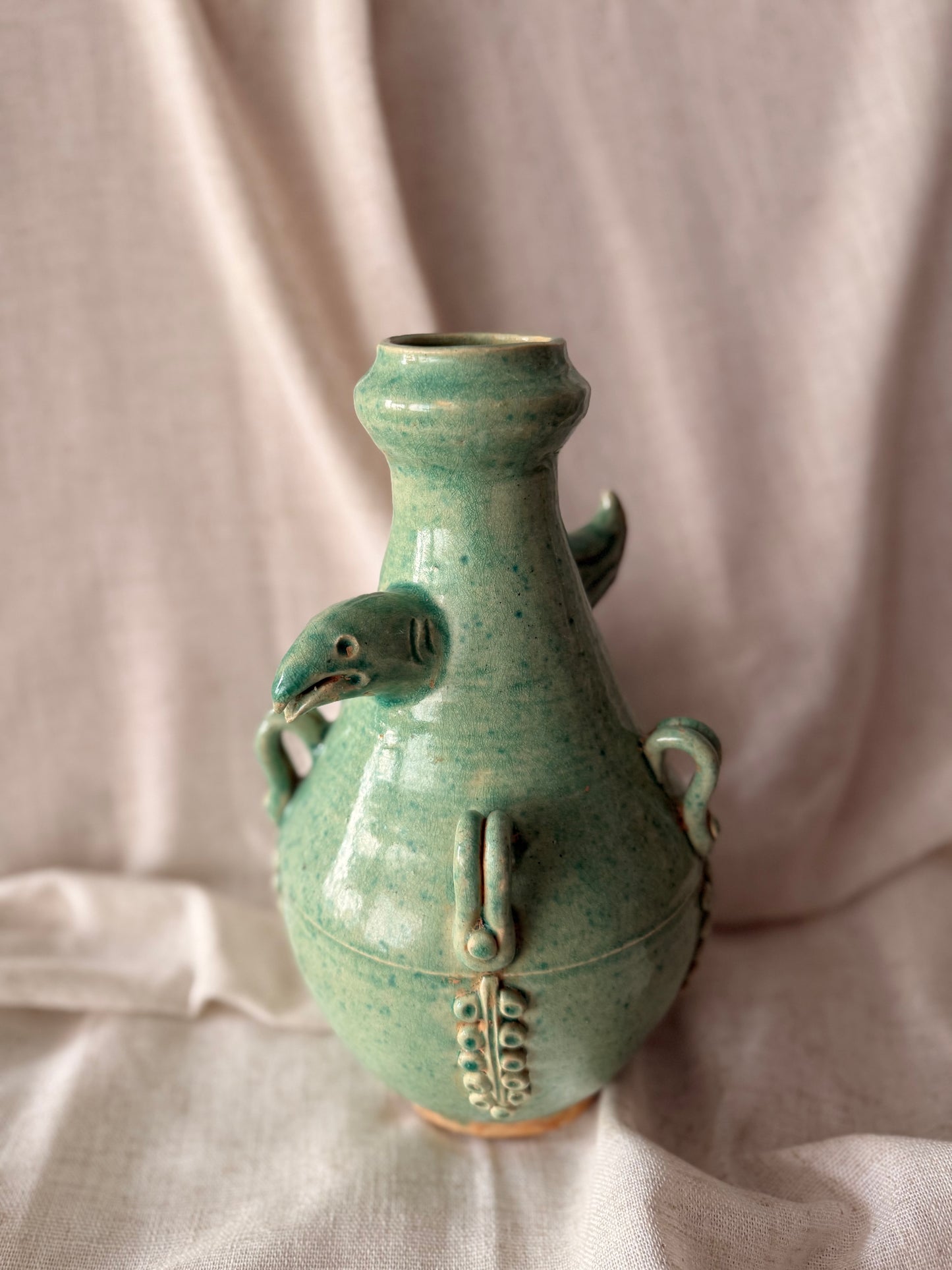 Green clay handmade in Singapore vase