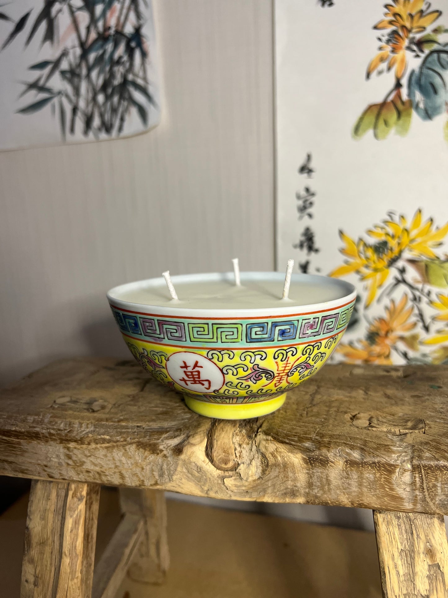 Yellow local HK bowl 3 wicks Candle