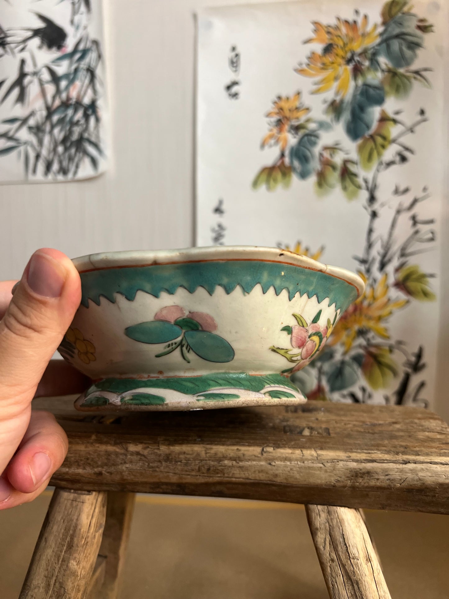 Antique hand-painted bowl 4 wicks Candle