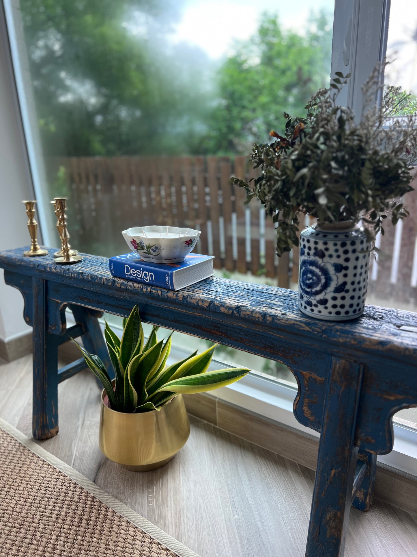 Blue antique Chinese bench