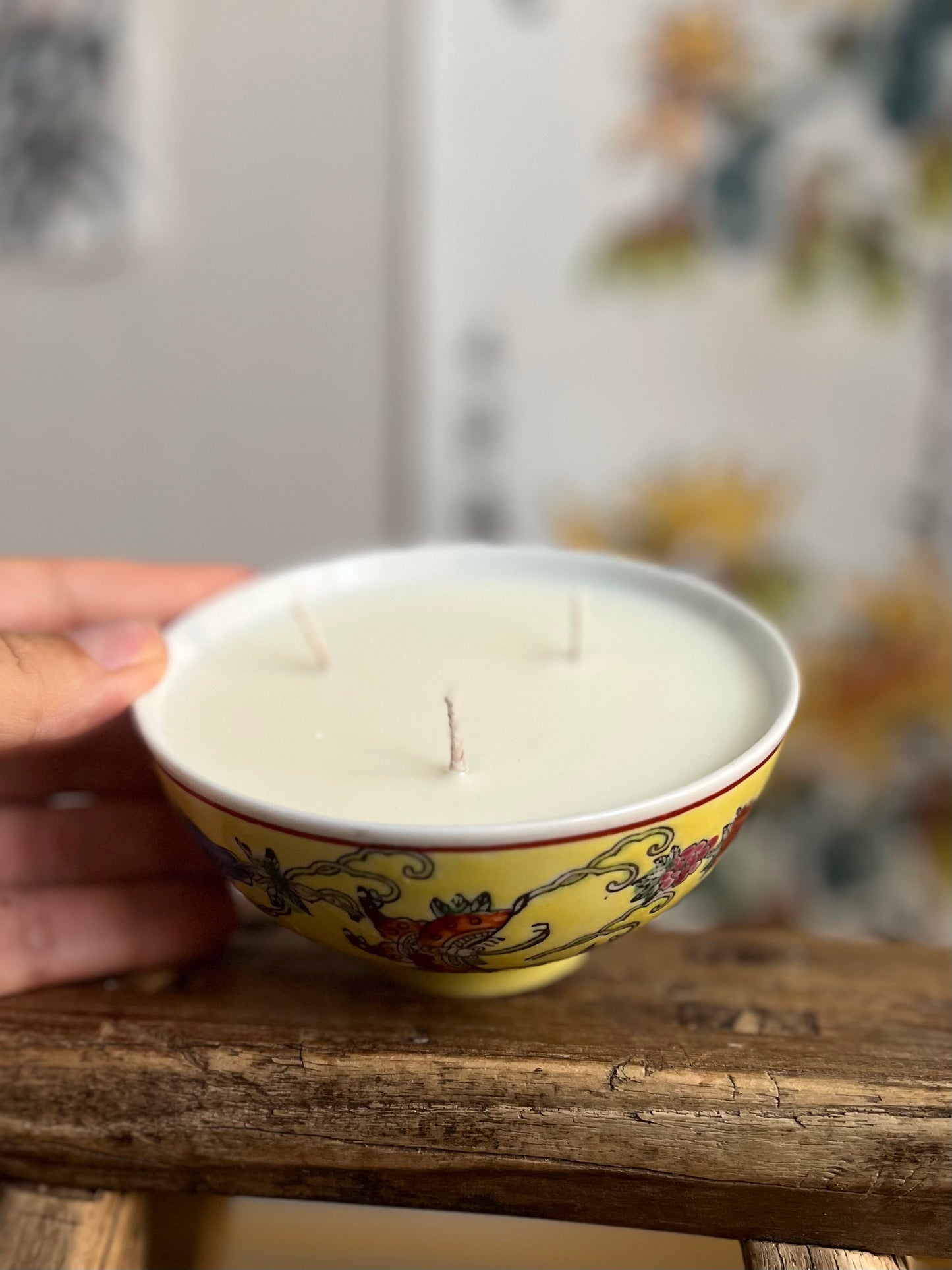 Yellow butterfly 3 wicks rice bowl Candle