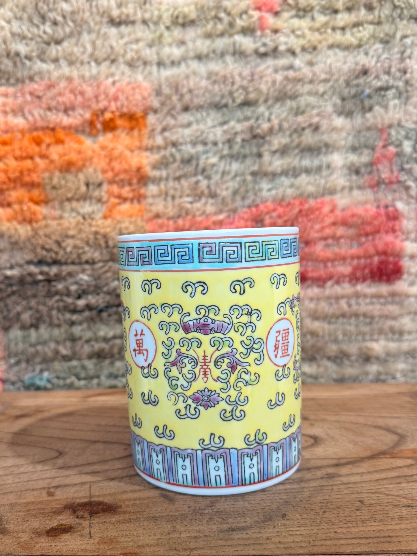 Yellow Heritage brush pot 3 wicks candle