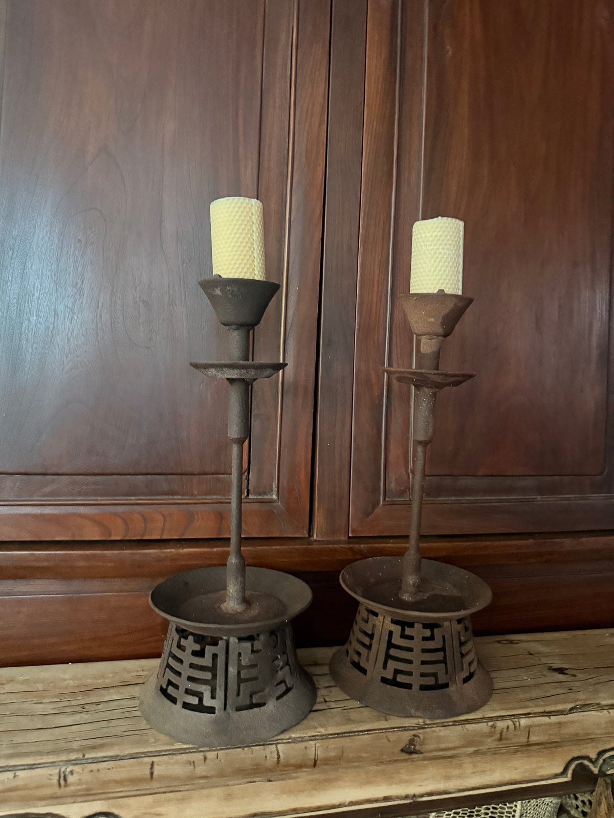 Open work longevity cast iron Candelabras