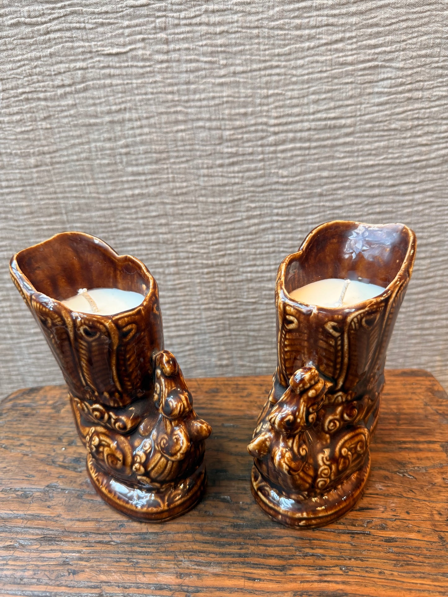 Ceramic Peacock brown glazed 1 wick candle