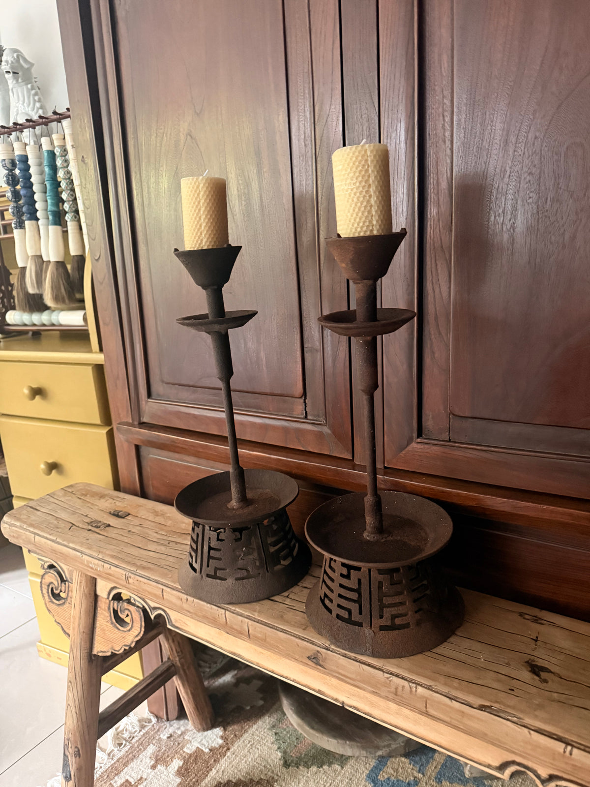 Open work longevity cast iron Candelabras
