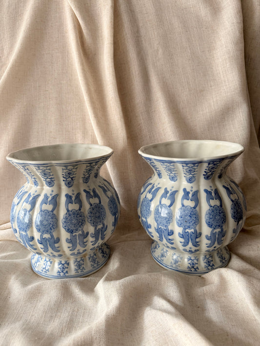 Blue and white vintage floral vases