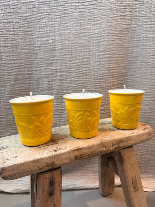 Set of 3 Lotus yellow mini Candles