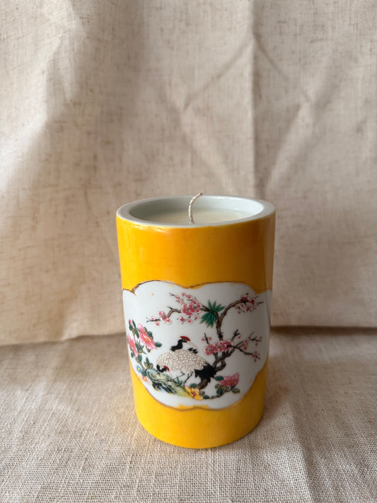 Yellow brush pot 1 wick candle