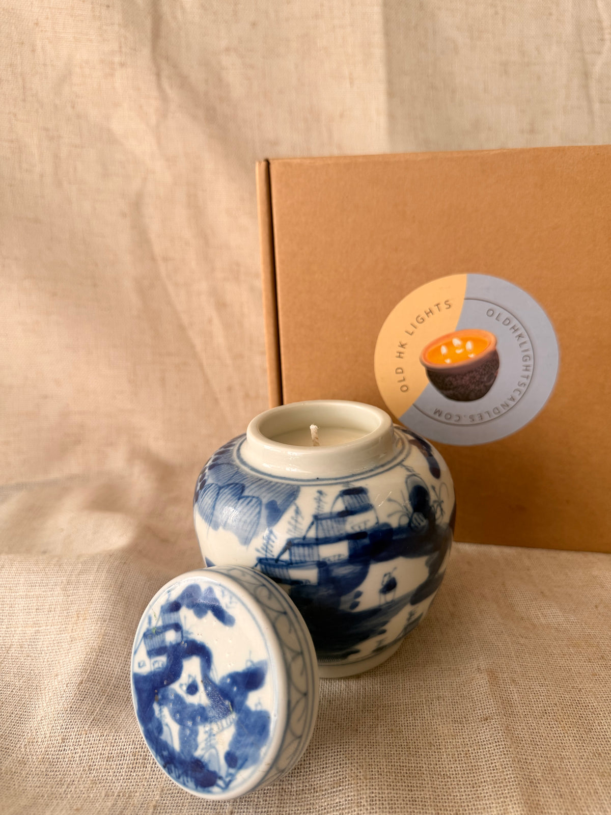 Hand-painted blue and white Jar Candle