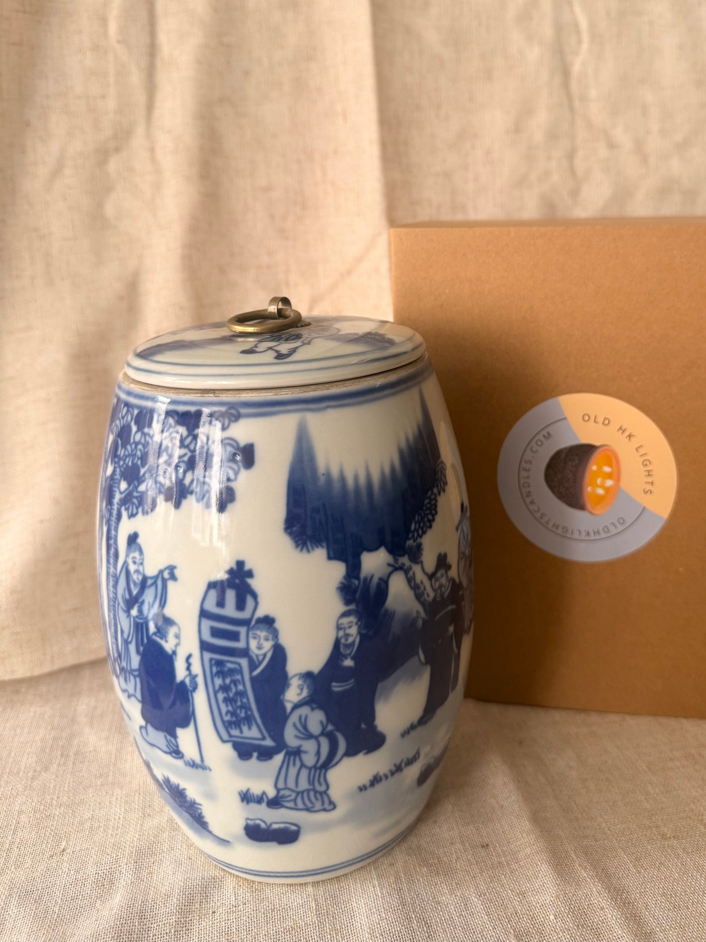 Tall Chinese wisemen ceramic box Candle