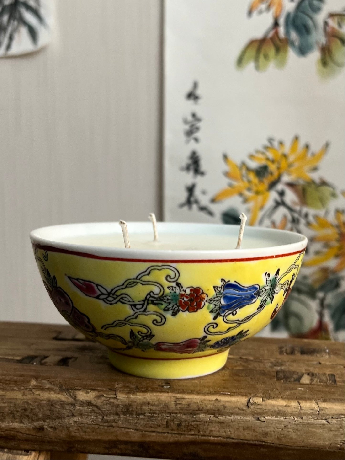 Yellow butterfly 3 wicks rice bowl Candle