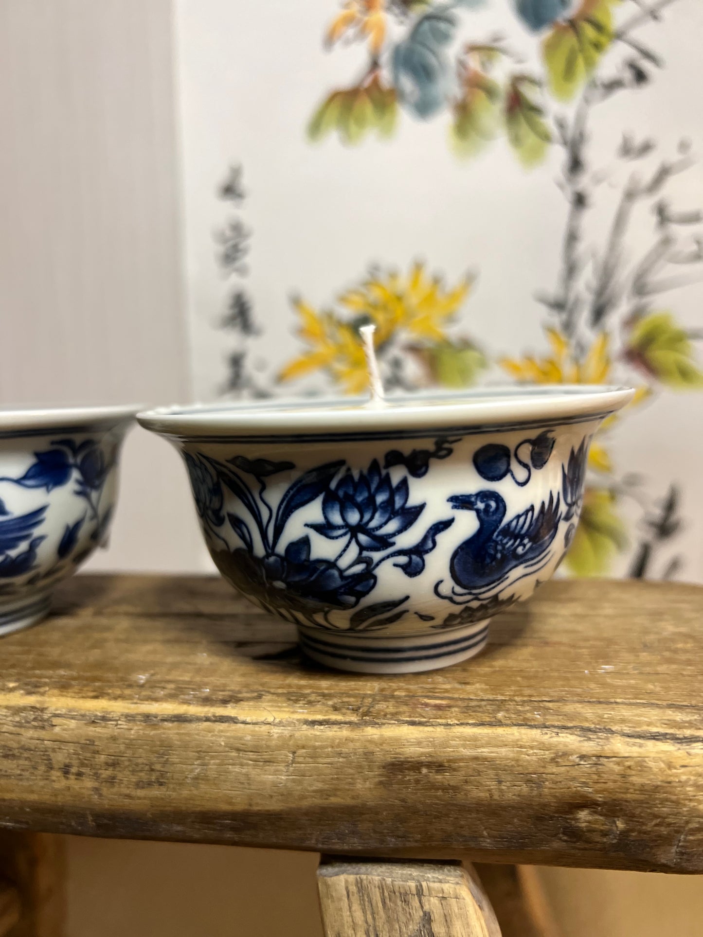 Set of 2 blue and white tea bowl Candles