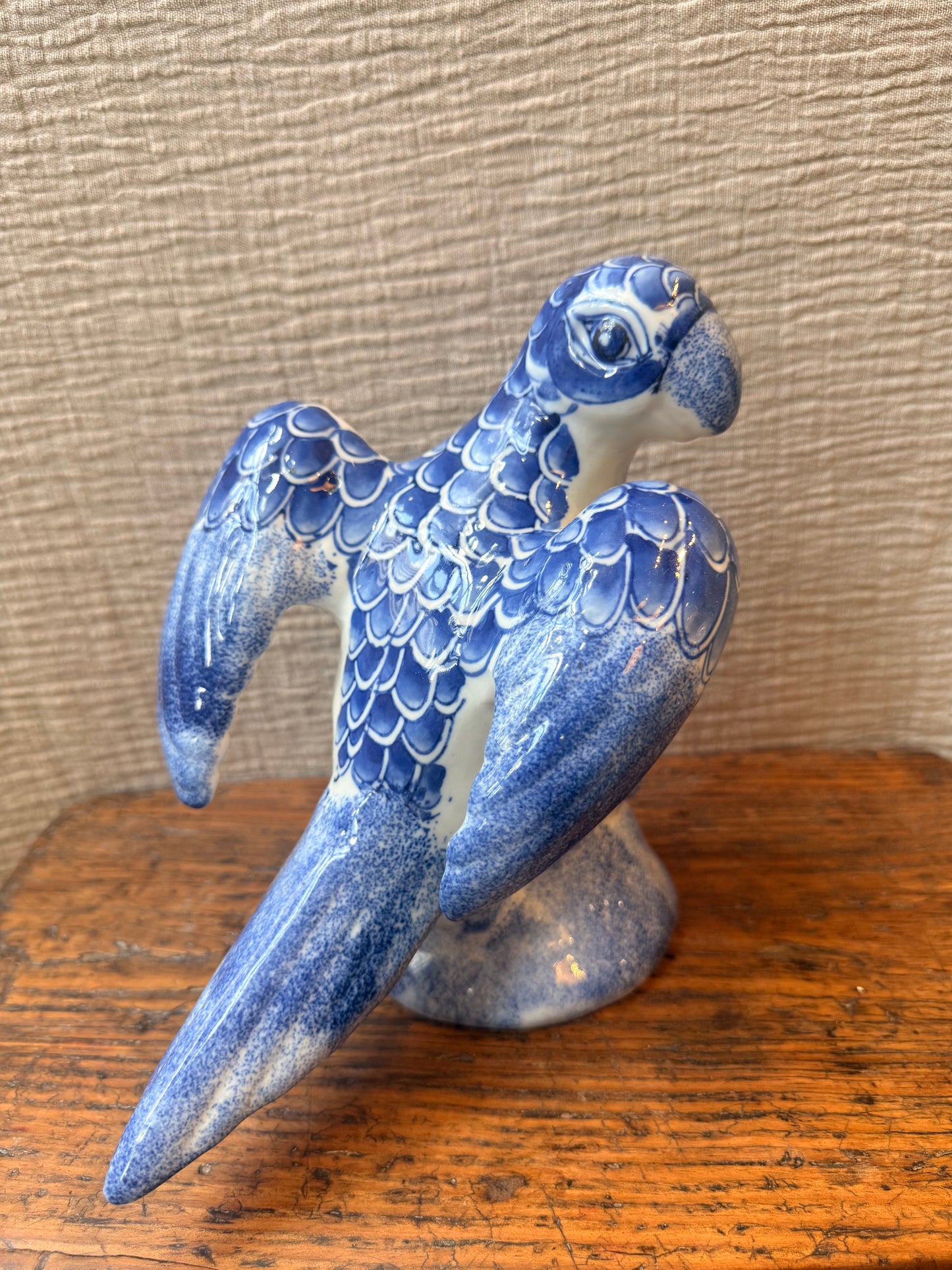 Blue ceramic Parrot Statue