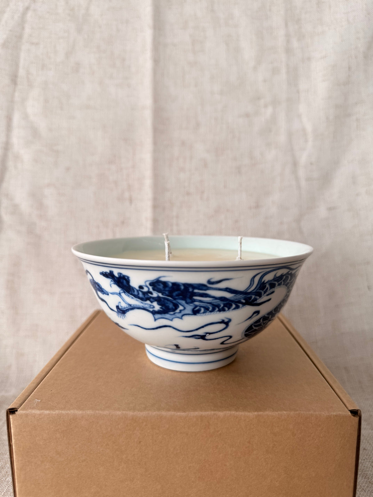 Hand-painted blue Dragon bowl Candle