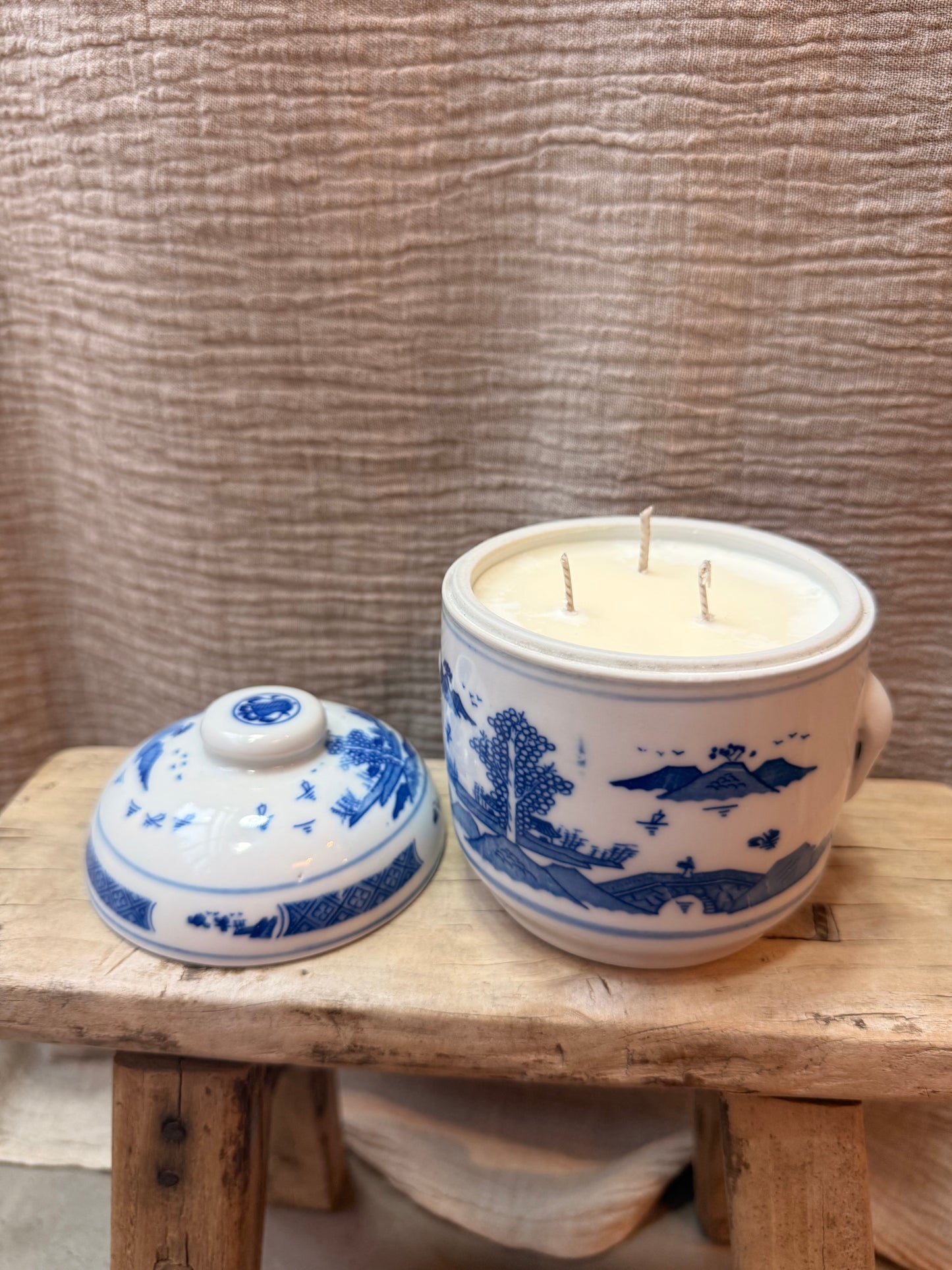 Vintage blue and white Pagoda Candle