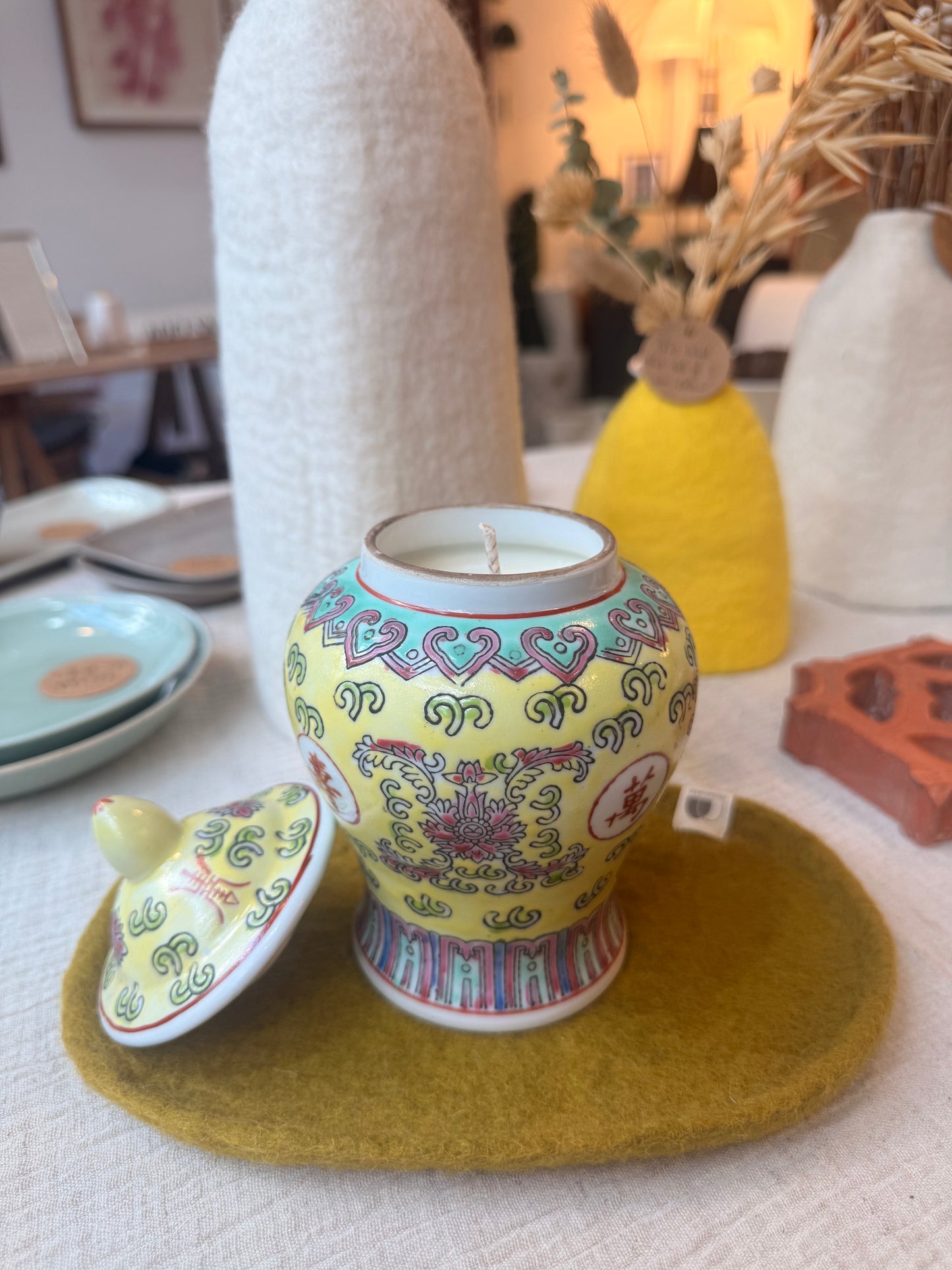 Yellow Prosperity temple jar 1 wick candle